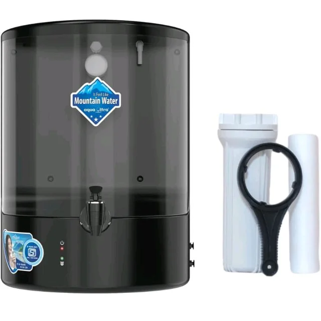 AQUAULTRA Pro-B 9 Liter RO+UV+UF+Active copper Water Purifier for home with Intelligent Disinfection UV LED in food grade storage Tank (BLACK)