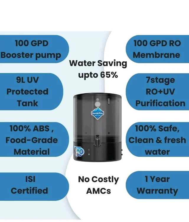 AQUAULTRA Pro-B 9 Liter RO+UV+UF+Active copper Water Purifier for home with Intelligent Disinfection UV LED in food grade storage Tank (BLACK)