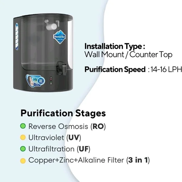 AQUAULTRA Pro-B 9 Liter RO+UV+UF+Active copper Water Purifier for home with Intelligent Disinfection UV LED in food grade storage Tank (BLACK)