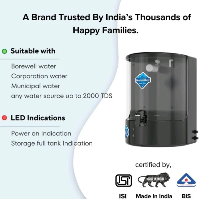 AQUAULTRA Pro-B 9 Liter RO+UV+UF+Active copper Water Purifier for home with Intelligent Disinfection UV LED in food grade storage Tank (BLACK)
