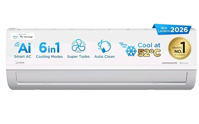 Midea 1.36 Ton 3 Star Inverter Split AC, MAI18SD3R36W0/MAI18SD3R36W1
2026 Model,Copper Condenser,Wi-Fi & 6-in-1,52°C Heavy Duty Cooling,HD+PM 2.5 Filter