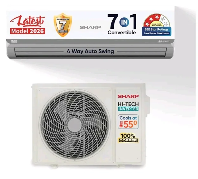 Sharp 0.95 Ton 3 star, New Star Rated,Split AC (4 Way Swing, 100% copper, Hi-Tech Inverter Compressor, 7in1 Convertible, Turbo cool, Dust filter) - AH-SI12V3B-GCN, White
