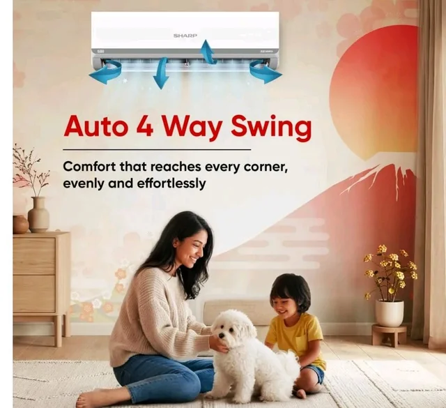 Sharp 0.95 Ton 3 star, New Star Rated,Split AC (4 Way Swing, 100% copper, Hi-Tech Inverter Compressor, 7in1 Convertible, Turbo cool, Dust filter) - AH-SI12V3B-GCN, White