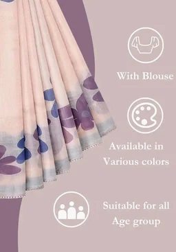 Women's Linen Cotton Saree Digital Print With Contrast Blouse