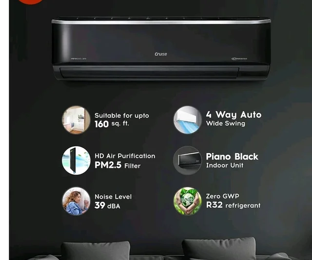Cruise 1.5 Ton 5 Star VarioQool Pro Inverter Split AC (CWCVBM-VP3F185BL)
Cooling at 55°C | High ISEER Rating |100% Copper | Convertible 5-in-1 | 4 Way Swing | EEV Tech | PM2.5 Filter, Backlit Remote