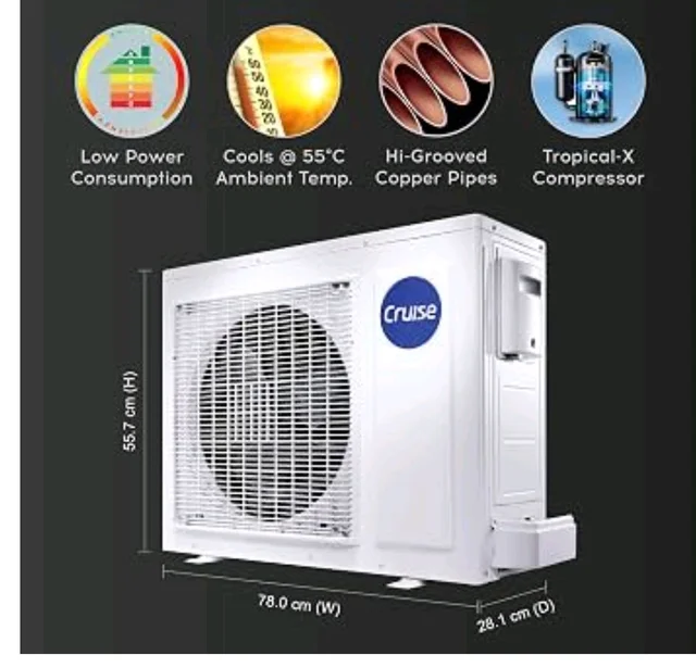 Cruise 1.6 Ton 3 Star Inverter Split AC (CWCVBM-VP3F193BL, Piano Black)
Heavy Duty Cooling at 55°C, 2026 Model, Long Airflow, 100% Copper, Convertible 5-in-1, 4-Way Swing, PM 2.5 Filter