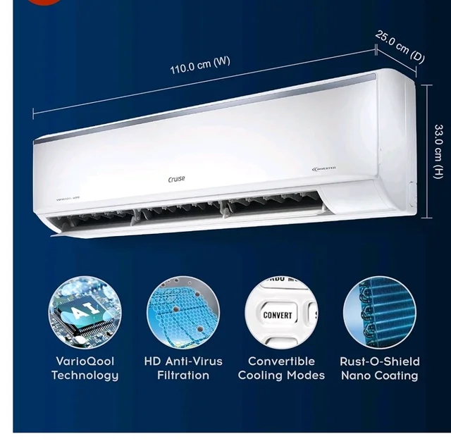 Cruise 2 Ton 5 Star Heavy Duty Inverter Split AC (CWCVBJ-VU5F245)
Fast Cooling at 55 °C, 100% Copper, Convertible 4-in-1, 4-Way Swing, Long Air Throw, XL Blower Design, PM 2.5, Anti-Rust Tech
