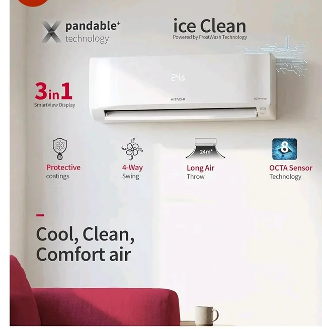 Hitachi 1.5 Ton 3 Star, New star rated, Inverter Split AC(Copper, Wi-Fi, Smart View Display, 4 Way Swing,RAS.D318PCD2BM, White)