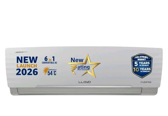 Lloyd 1.5 Ton 3 Star Inverter Split AC, 2026 New Star Rated (6 in 1 Convertible, Cools Up To 54°C, Turbo Cool, Installation Check, Clean Filter Indication, 100% Copper, White (GLS18I3AGGSC)
