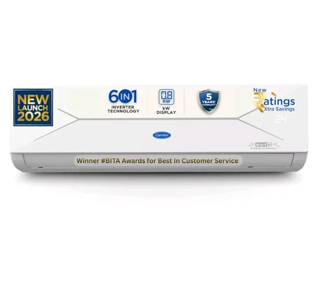 Carrier 1 Ton 3 Star,New Star rated, Flexicool Inverter Split AC (Copper, Convertible 6-in-1 with Smart Energy Display, Insta Cool, Auto Clean, PM 2.5 Filter, ESTER EDGE Gxi-CAI12EE3R36F0, White)