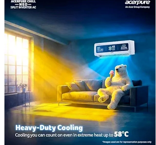Acerpure Chill Neo 1.5 Ton 3 star, 5280W Max Cooling Capacity, Split AC (Copper, 4 Way Swing, 7 in1, Ice blast mode, Auto Clean, Dust Filter, Inverter, sleep_mode, AC5IPG61.5TN3W48W, White)