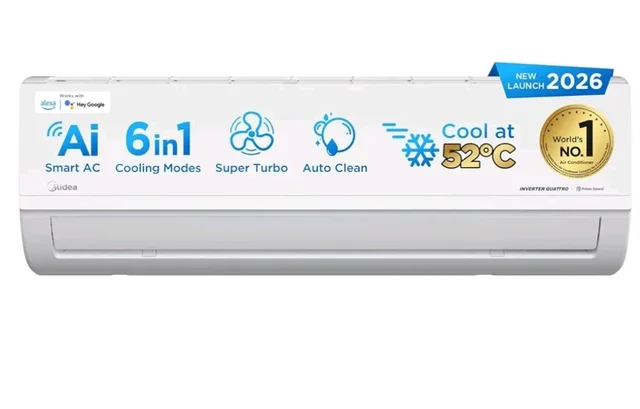 the Midea Store
3.8
3.8 out of 5 stars
(237)
Midea 1.36 Ton 3 Star Inverter Split AC, MAI18SD3R36W0/MAI18SD3R36W1
2026 Model,Copper Condenser,Wi-Fi & 6-in-1,52°C Heavy Duty Cooling,HD+PM 2.5 Filter