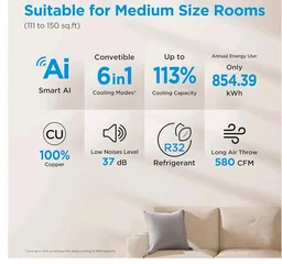 the Midea Store
3.8
3.8 out of 5 stars
(237)
Midea 1.36 Ton 3 Star Inverter Split AC, MAI18SD3R36W0/MAI18SD3R36W1
2026 Model,Copper Condenser,Wi-Fi & 6-in-1,52°C Heavy Duty Cooling,HD+PM 2.5 Filter