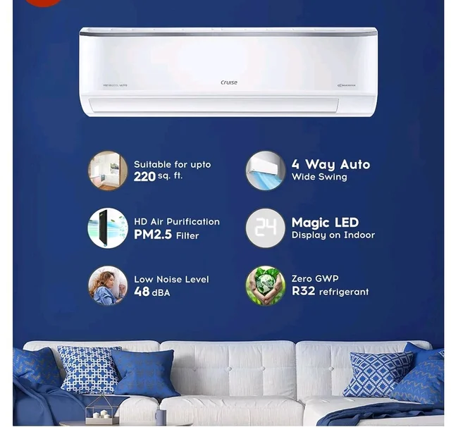 Cruise 2 Ton 5 Star Heavy Duty Inverter Split AC (CWCVBJ-VU5F245)
Fast Cooling at 55 °C, 100% Copper, Convertible 4-in-1, 4-Way Swing, Long Air Throw, XL Blower Design, PM 2.5, Anti-Rust Tech