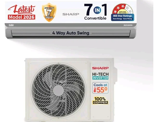 Sharp 0.95 Ton 3 star, New Star Rated,Split AC (4 Way Swing, 100% copper, Hi-Tech Inverter Compressor, 7in1 Convertible, Turbo cool, Dust filter) - AH-SI12V3B-GCN, White