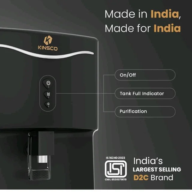 Kinsco Aqua Curvv ISI Mark Copper Zinc Alkaline Mineral RO 8 L RO + UF + UV + Copper + Alkaline + Mineralizer Water Purifier (Black)