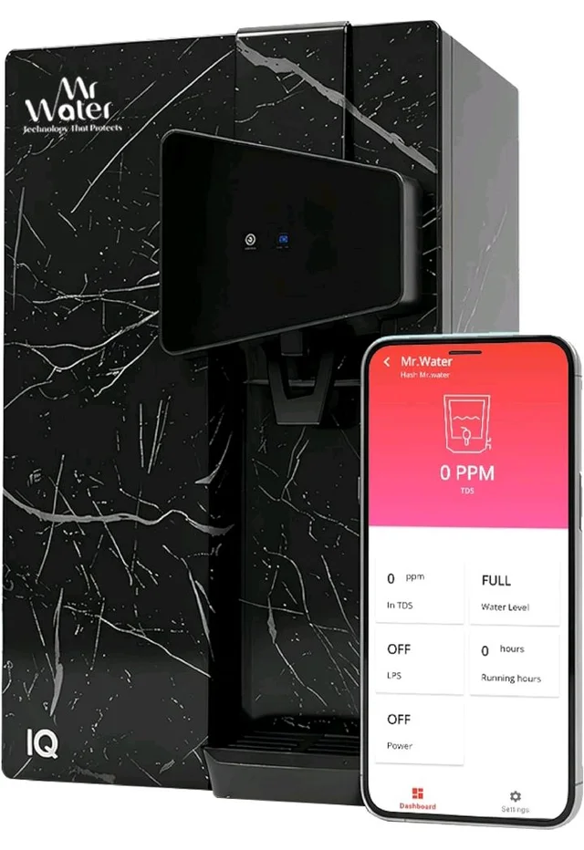 Mr. Water IQ Smart Water Purifier,RO+ UV+ COPPER+ ZINC+ B12 ALKALINE | IoT Enabled with Mobile App | 8.5L Storage | TDS Control | ISI Certified
37%
off
Product Images and Videos (AI-Generated Alt Text)