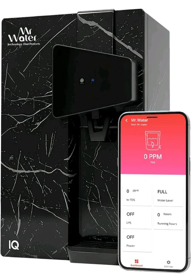 Mr. Water IQ Smart Water Purifier,RO+ UV+ COPPER+ ZINC+ B12 ALKALINE | IoT Enabled with Mobile App | 8.5L Storage | TDS Control | ISI Certified
37%
off
Product Images and Videos (AI-Generated Alt Text)