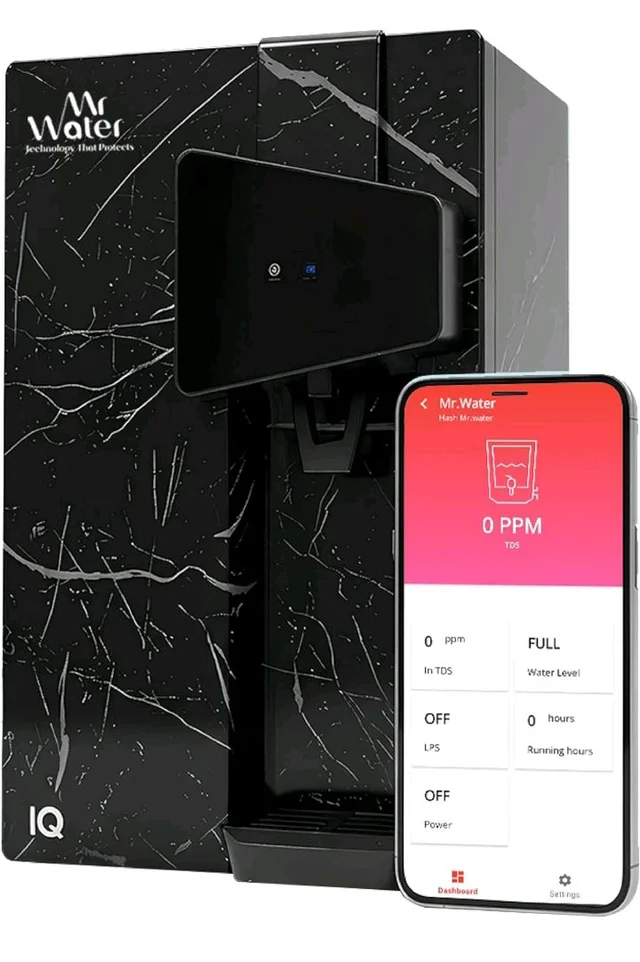 Mr. Water IQ Smart Water Purifier,RO+ UV+ COPPER+ ZINC+ B12 ALKALINE | IoT Enabled with Mobile App | 8.5L Storage | TDS Control | ISI Certified
37%
off
Product Images and Videos (AI-Generated Alt Text)
