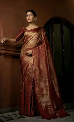 Vardha Women's Kanjivaram Art Silk Saree, Zari Woven, Copper, Unstitched Blouse Asya Silk