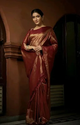 Vardha Women's Kanjivaram Art Silk Saree, Zari Woven, Copper, Unstitched Blouse Asya Silk