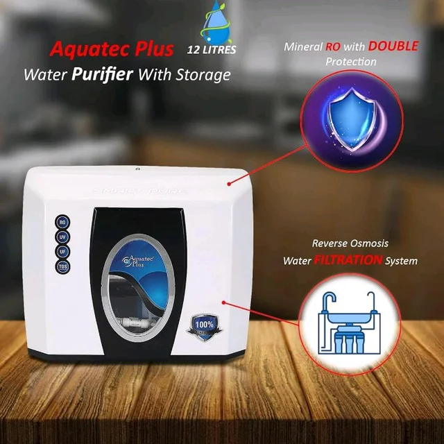 Aquatec Plus - Smart Pure ISI Certified UTS Under Sink Storage Pressure Tank 12 L RO+UV+UF+TDS Water Purifier (White) Works Up to 3500 TDS
56%
off
Product Images and Videos (AI-Generated Alt Text)