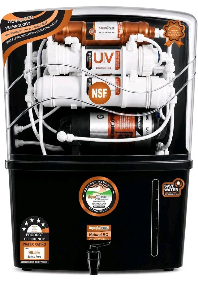 Aqua X Pure Grand Plus Black Smart Mineral RO Water Purifier | RO+UV+UF Protection | Advance Copper & Zinc Mineral Boost | 12L Tank | Advanced Family Health Solution | 1 Year Warranty.