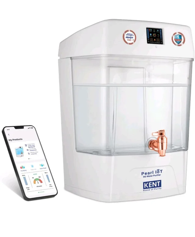 KENT Pearl IoT RO Water Purifier | 1 Yr Warranty + 3 Yrs Free Service* | RO+UV+UF+Alkaline+Copper+TDS Control | IoT Enabled | 11L Transparent Detchable Tank| Ideal For Borewell/Tanker/Municipal Water