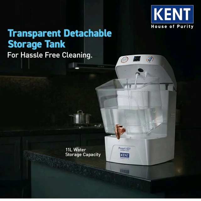 KENT Pearl IoT RO Water Purifier | 1 Yr Warranty + 3 Yrs Free Service* | RO+UV+UF+Alkaline+Copper+TDS Control | IoT Enabled | 11L Transparent Detchable Tank| Ideal For Borewell/Tanker/Municipal Water