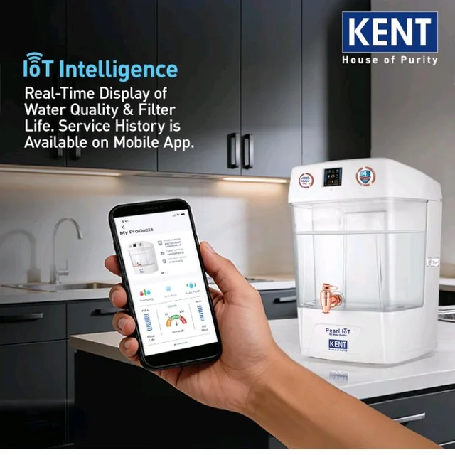 KENT Pearl IoT RO Water Purifier | 1 Yr Warranty + 3 Yrs Free Service* | RO+UV+UF+Alkaline+Copper+TDS Control | IoT Enabled | 11L Transparent Detchable Tank| Ideal For Borewell/Tanker/Municipal Water