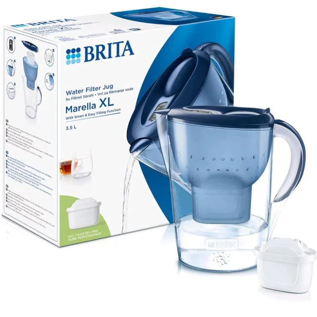 BRITA Marella 3.5L Water Filter Jug Blue | Large-Volume Jug with MAXTRA PRO Cartridge | Digital LTI & Flip-Lid | Reduces Chlorine, Limescale & Impurities | Fresh, Great-Tasting Water