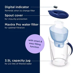 BRITA Marella 3.5L Water Filter Jug Blue | Large-Volume Jug with MAXTRA PRO Cartridge | Digital LTI & Flip-Lid | Reduces Chlorine, Limescale & Impurities | Fresh, Great-Tasting Water