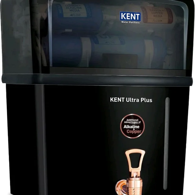 KENT Ultra Plus UV Water Purifier | UV+UF+Alkaline+Copper Water Purification | With Benefits of Alkaline & Copper | Fully Automatic Operation | Wall Mountable | 8L Storage | 60 L/hr Output | Black