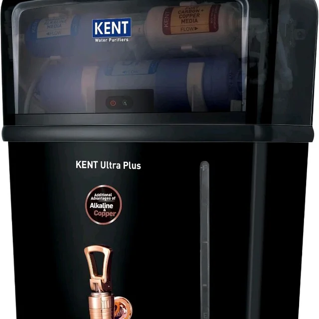 KENT Ultra Plus UV Water Purifier | UV+UF+Alkaline+Copper Water Purification | With Benefits of Alkaline & Copper | Fully Automatic Operation | Wall Mountable | 8L Storage | 60 L/hr Output | Black