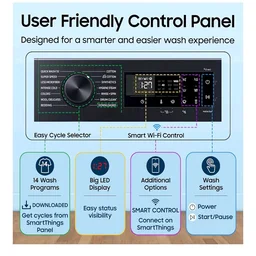 Samsung 9 kg, 5 star, AI EcoBubble, Super Speed, Wi-Fi, Hygiene Steam with Inbuilt Heater, Digital Inverter, Fully-Automatic Front Load Washing Machine (WW90DG5U24AXTL, Inox)