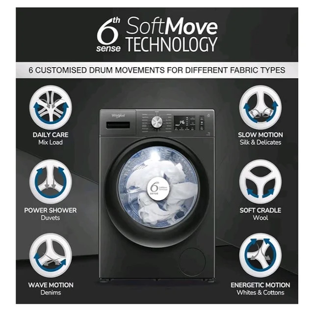 Whirlpool 7 Kg 5 Star Inverter Front Load Washing Machine with In-Built Heater (SUPREME CARE 7012 -E, Midnight Grey, 100+ Tough Stains, Steam Technology, 2025 Model)
50+ bought in past month