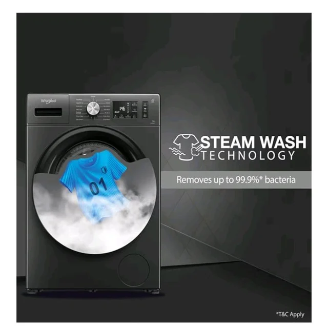 Whirlpool 7 Kg 5 Star Inverter Front Load Washing Machine with In-Built Heater (SUPREME CARE 7012 -E, Midnight Grey, 100+ Tough Stains, Steam Technology, 2025 Model)
50+ bought in past month