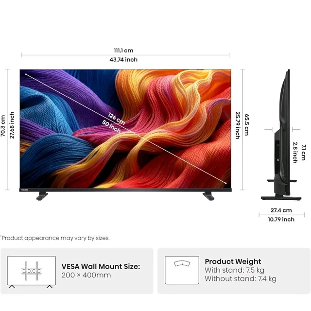 Toshiba 50 Inch QLED Smart TV (50V37SP) | 60 Hz | REGZA Engine, VIDAA OS, Voice Remote, Game Mode, DTS Virtual:X, Dual Band WiFi, Direct LED