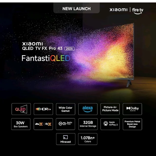 Brand: Xiaomi
4.2
4.2 out of 5 stars
(2,220)
Xiaomi (108 cm) 43 inch FX Pro 4K QLED Smart | HDR10+ | 30W Box Speakers | Filmmaker Mode | Fire TV | L43MB-FPIN