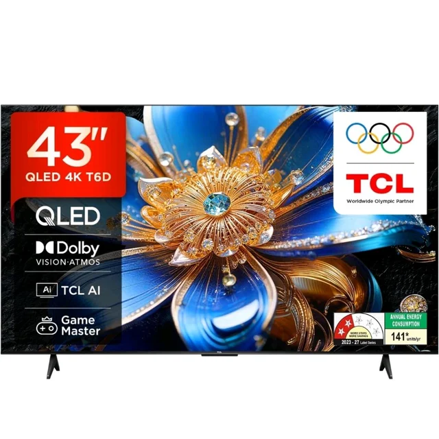 4.1
4.1 out of 5 stars
(151)
TCL 108 cm (43 inches) Smartchoice 4K Ultra HD Smart QLED Google TV | HDR 10+ | Dolby Vision & Atmos | 30W Speaker Output | Game Master | 43T6D
