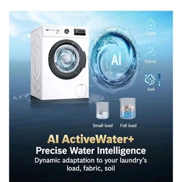 Bosch 8 kg 5 Star Front Load Fully-Automatic Washing Machine, AI ActiveWater, 15 Wash Programs, Removes 99.9% Germs with Steam, No Tangle or Wrinkle,White, WAJ28260IN