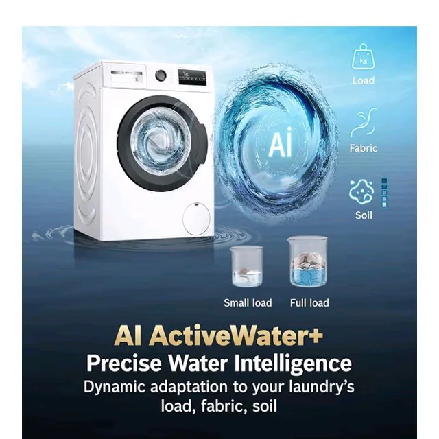 Bosch 8 kg 5 Star Front Load Fully-Automatic Washing Machine, AI ActiveWater, 15 Wash Programs, Removes 99.9% Germs with Steam, No Tangle or Wrinkle,White, WAJ28260IN