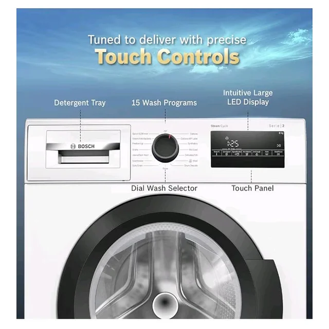 Bosch 8 kg 5 Star Front Load Fully-Automatic Washing Machine, AI ActiveWater, 15 Wash Programs, Removes 99.9% Germs with Steam, No Tangle or Wrinkle,White, WAJ28260IN