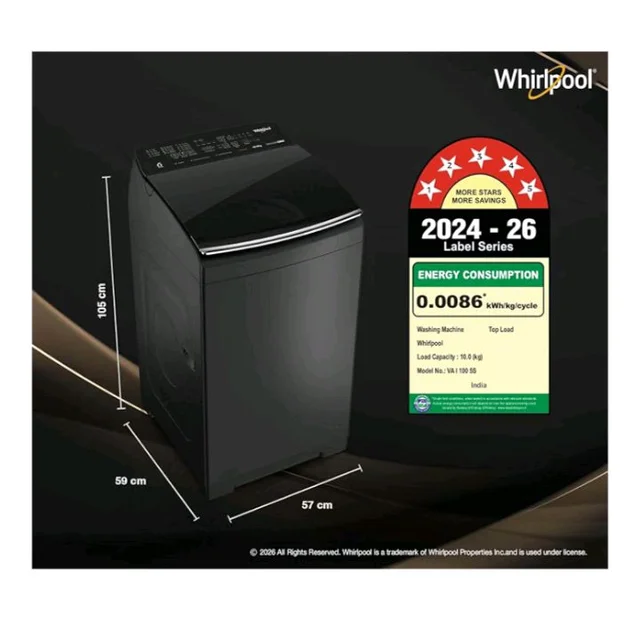 Whirlpool 10 Kg 5 Star MAGIC CLEAN BW PRO Heater Fully Automatic Top Load Washing Machine (MAGIC CLEAN BW PRO H 10 KG Mn GREY 10YMW with In-Built Heater, 2025)