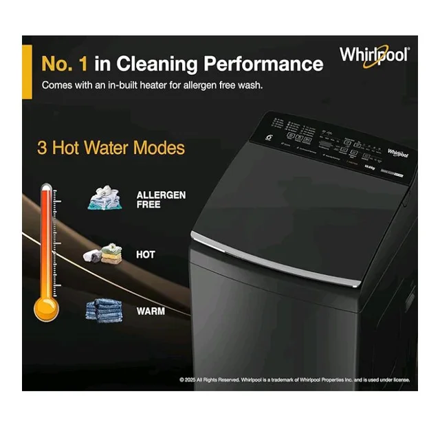 Whirlpool 10 Kg 5 Star MAGIC CLEAN BW PRO Heater Fully Automatic Top Load Washing Machine (MAGIC CLEAN BW PRO H 10 KG Mn GREY 10YMW with In-Built Heater, 2025)