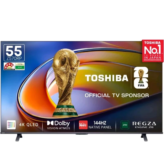Toshiba 139 cm (55 Inches) 4K Ultra HD Smart QLED TV | Dolby Vision Atmos, HDR10+ | 144 Hz Panel | 24W Powerful Speaker | REGZA Engine ZRi | Voice Control | VIDAA OS | 55Z570RP (Black) (55Z570RP)