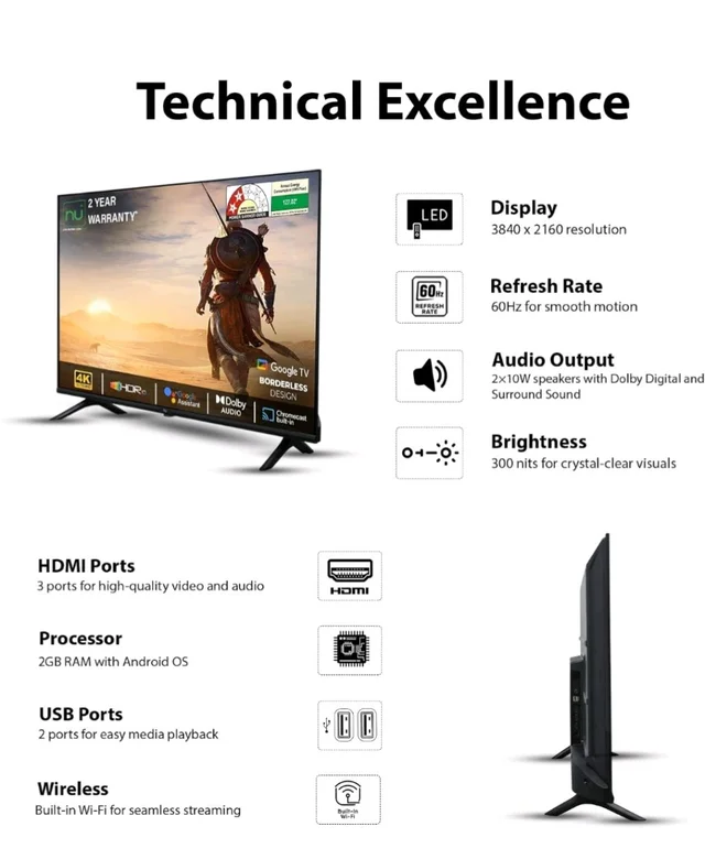 Visit the Nu Store
4.4
4.4 out of 5 stars
(8)
NU 108 cm (43 Inches) New 2025 Borderless Series 4K UHD Smart Google TV LED43UGNX
