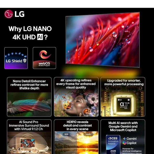LG 108 cms (43 inches) NU87 AI Series Nano 4K Ultra HD (3840 x 2160) Smart webOS LED TV 43NU870BPLA 2026