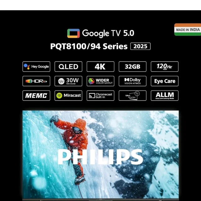 PHILIPS 109 cm (43 inches) 8100 Series 4K Ultra HD Smart QLED Google TV 43PQT8100/94