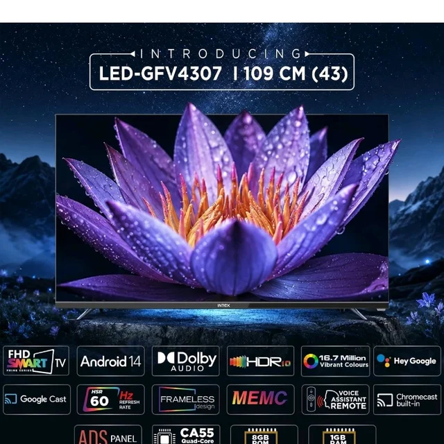 Intex 109 cm (43 Inches) Frameless Full HD Smart Google TV | Android 14 | HDR10 | 24W Dolby Audio | Google Assistant | Chromecast Built-in | LED-GFV4307